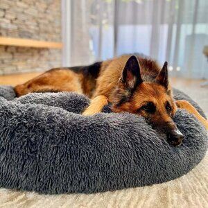 Fluffy Calming Cat Dog Dark Grey Donut Bed Medium New With Tags